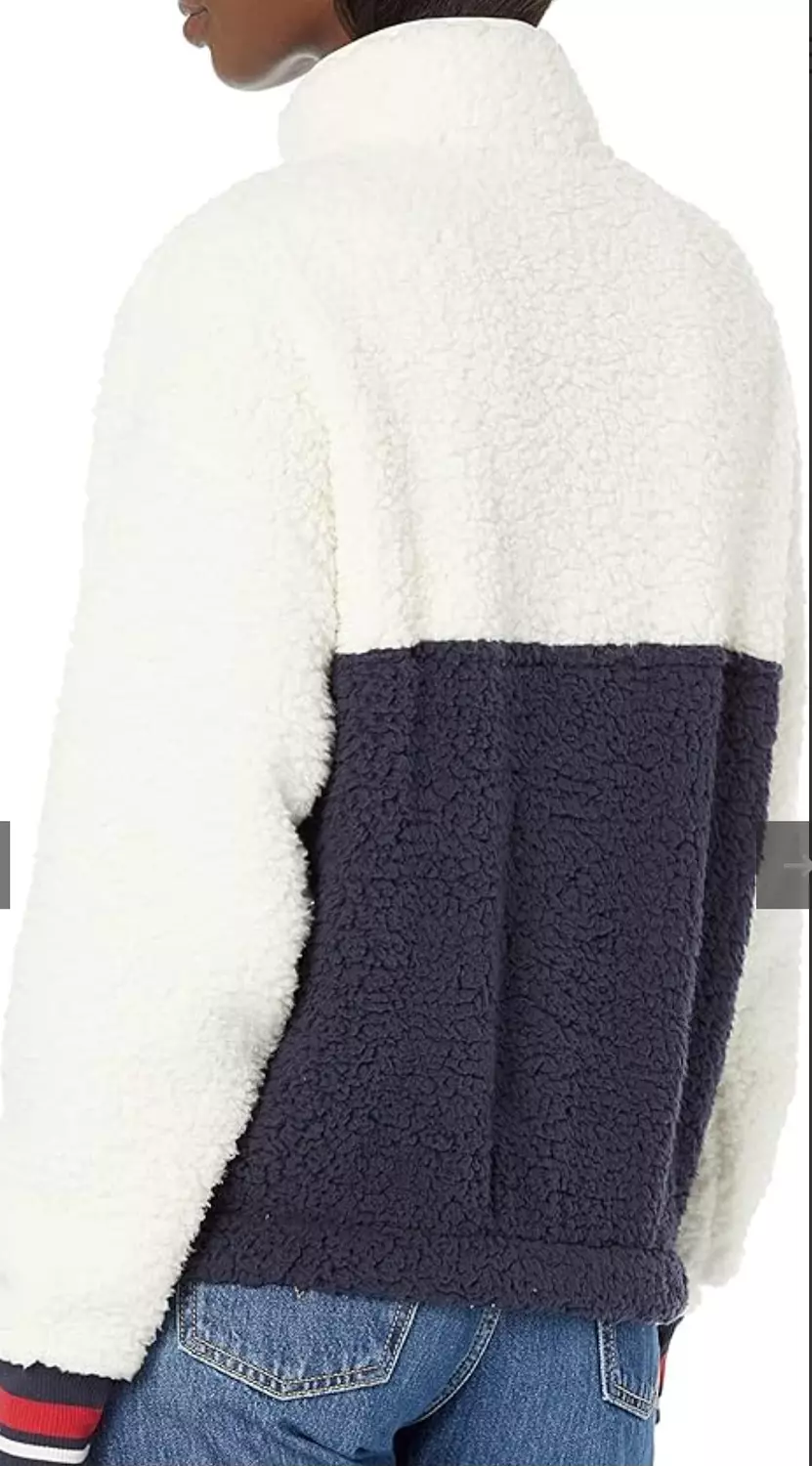 A Tommy Hilfiger Sherpa/Fleece Pullover Jacket featuring a color-block design: hover image