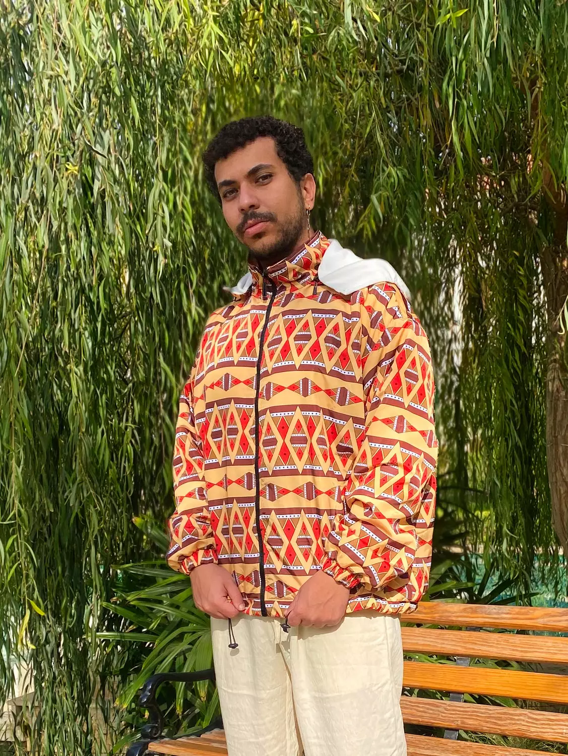 Ethnic Ochre and Orange Unisex Hooded Bomber Jacket image