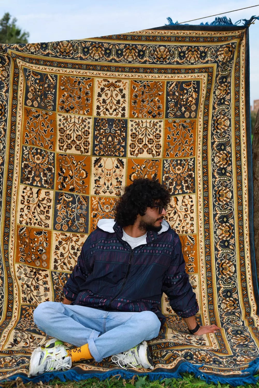 Hooded Black & Purple Ethnic Patterned Bomber Jacket 3