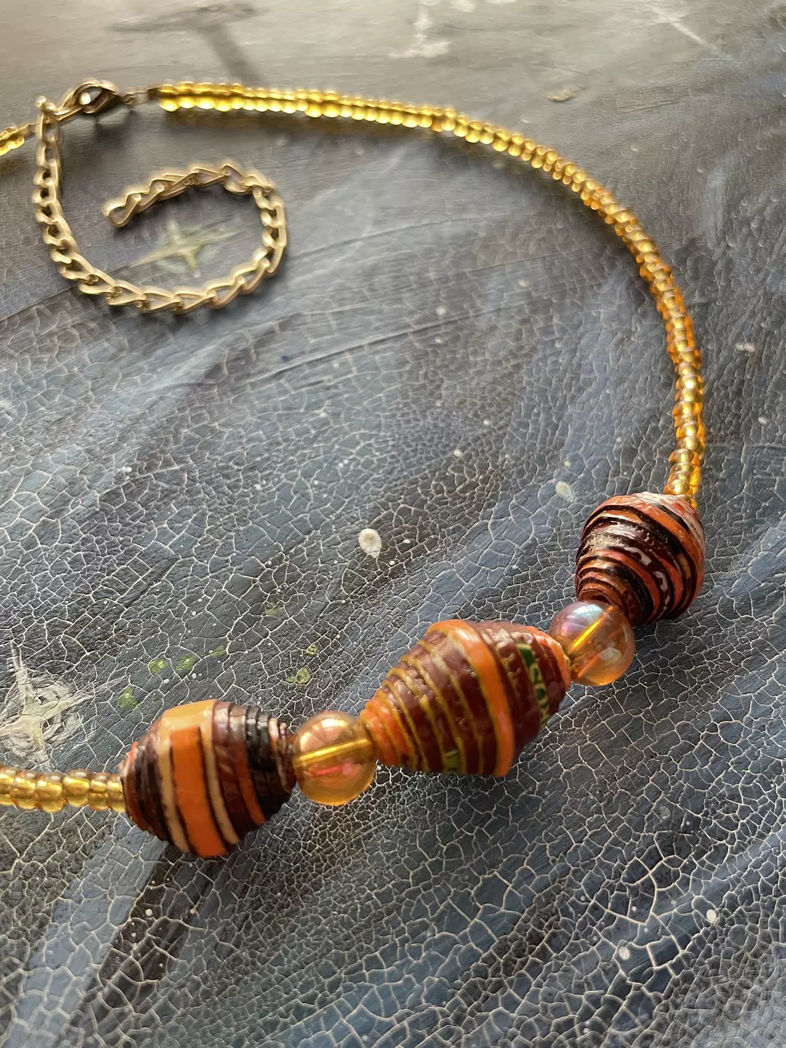 Handmade upcycled paper beads choker  3