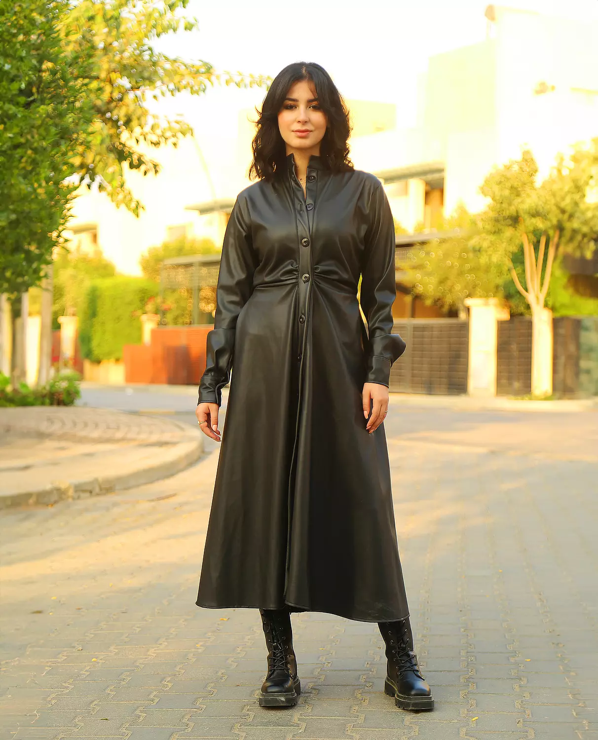 Midi leather dress hover image