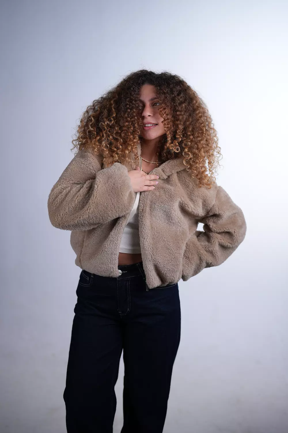 Beige Faux Fur Jacket image