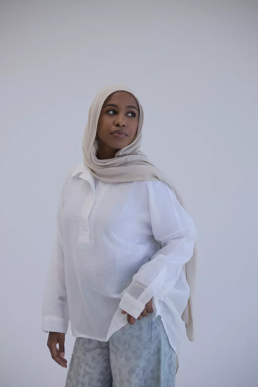 White light material half shirt" hover image