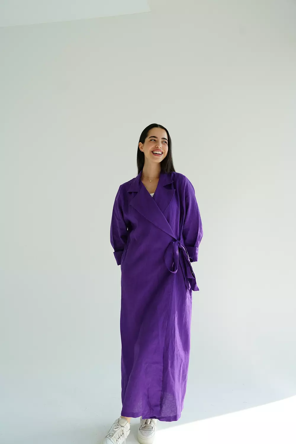 Purple linen side-tie dress  4