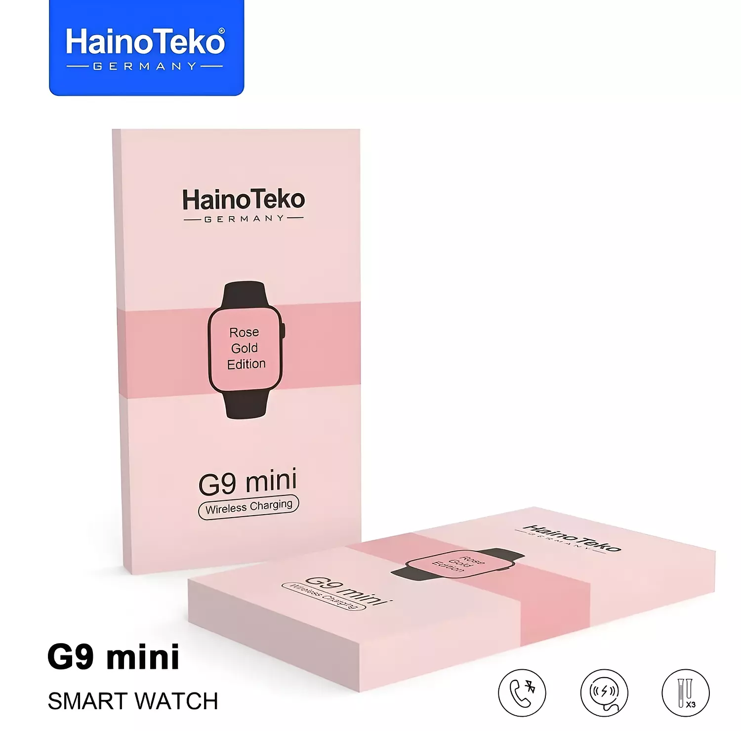 HainoTeko G9 Mini Smart watch with Wireless Charging, Supports Sports Modes and Medical Measurements - 3 Straps and Gold Bracelets 5