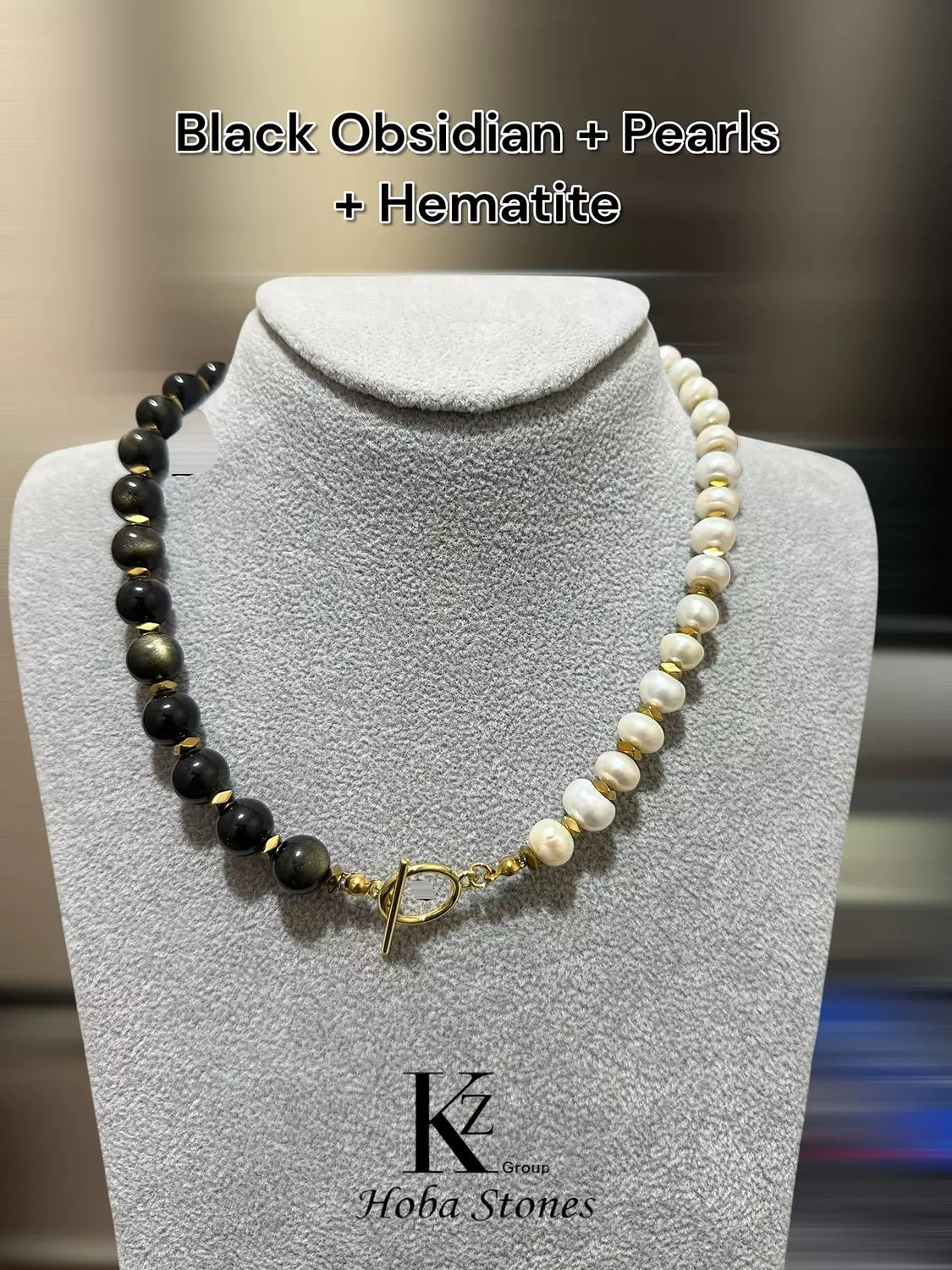 Necklace Black Obsidian with Pearl hover image