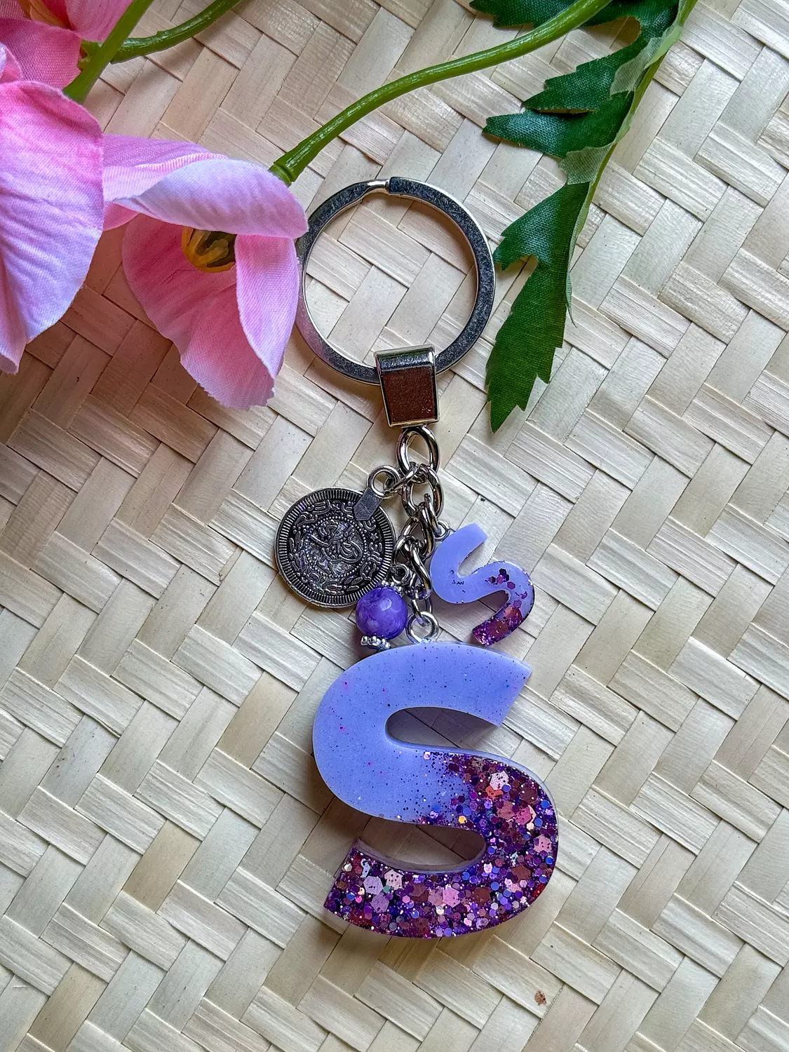 Resin Letters Keychain ( Glitter Purple ) "By Order" 17