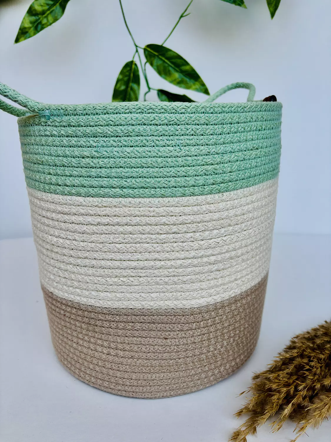 Beige, Off-White & Mint Rope Basket  image