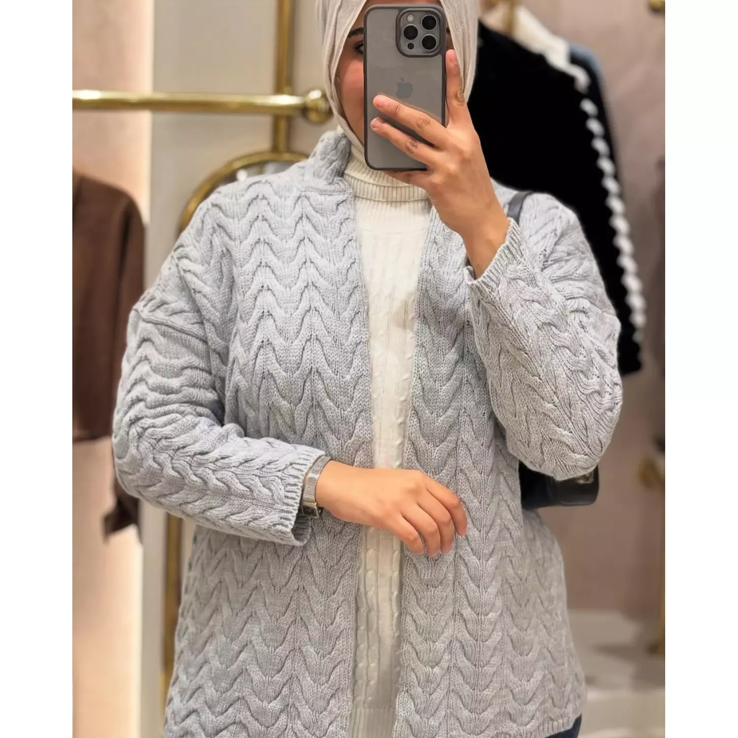 Gray Knitted Cardigan hover image