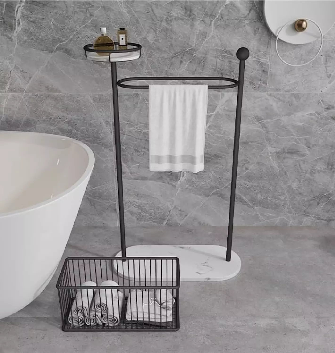 Bathroom towel organizer with clothes basket  image