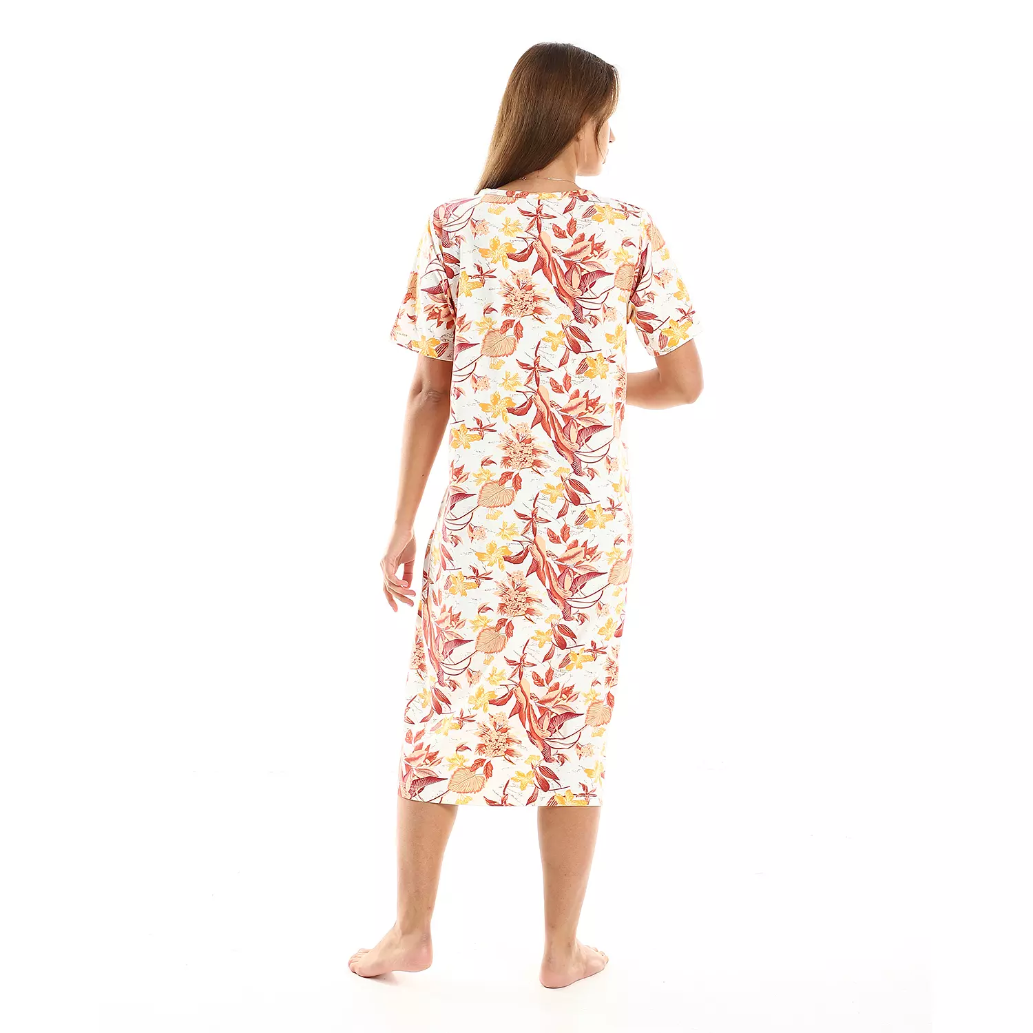 Nightgown Flowers & Leaves Pattern -2450-Orange -1 2