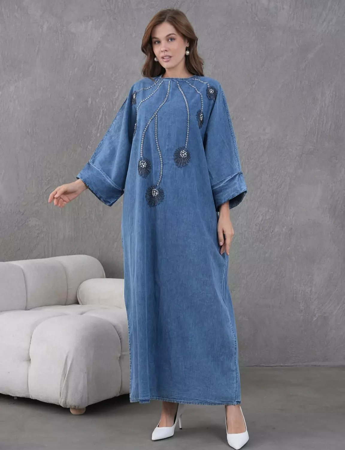 Denim dress with beads  5