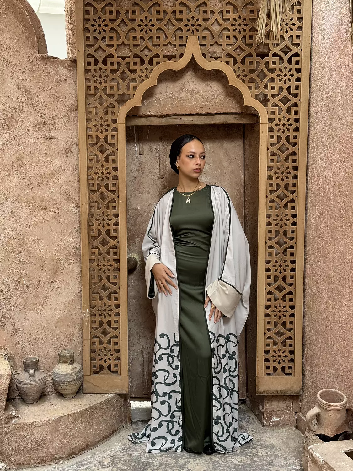 Green Arabic Letters Kaftan 6