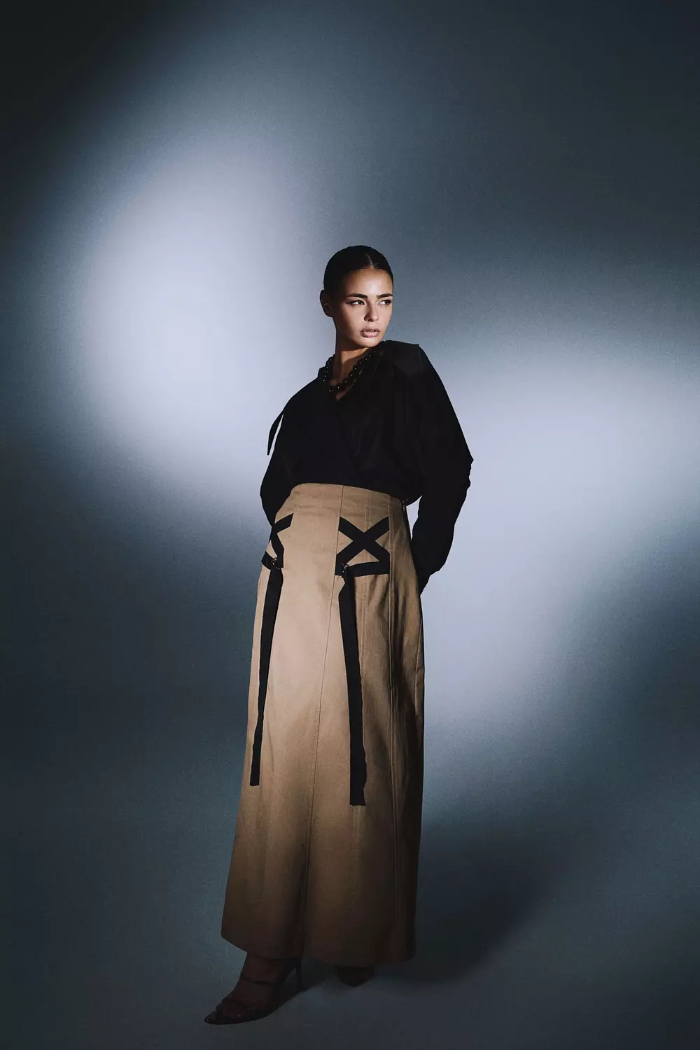 The Contrast Ribbon Gabardine Skirt image