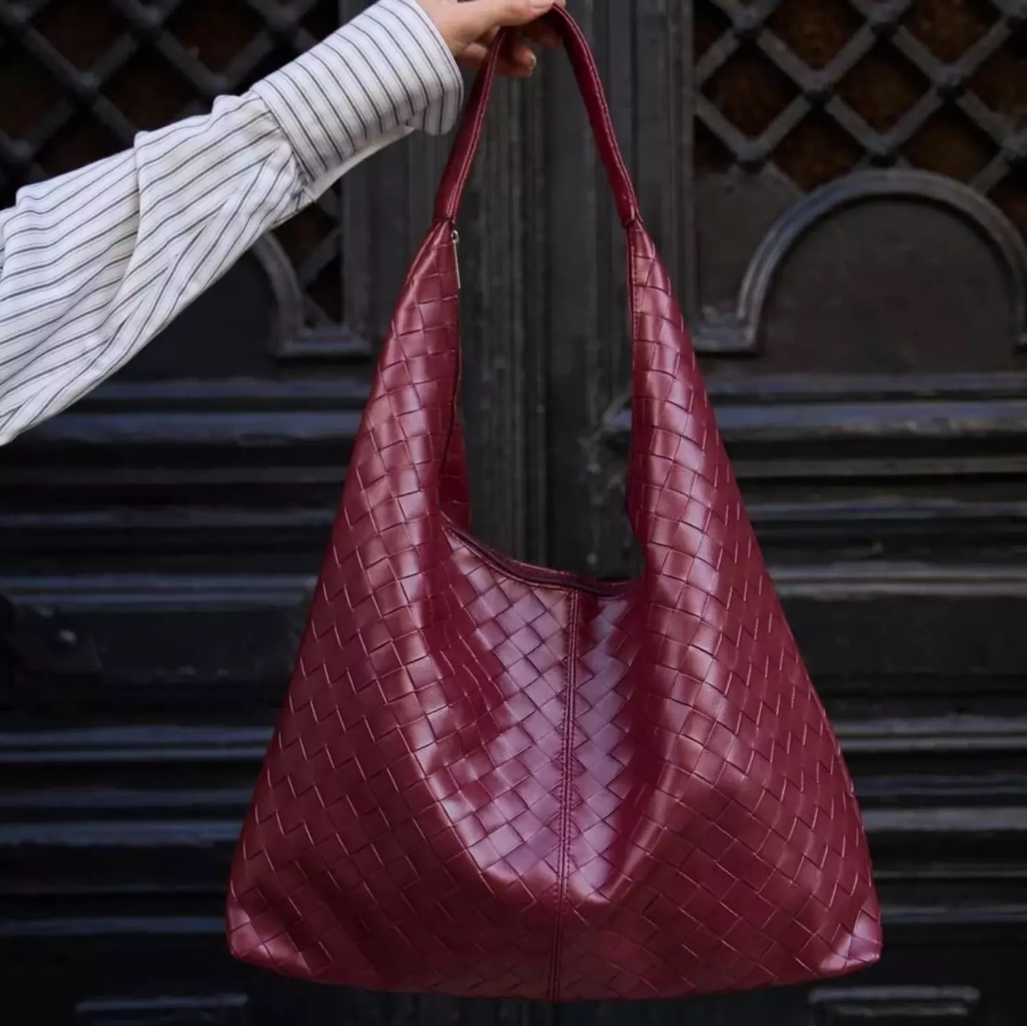 Elegant Burgundy Woven Shoulder Bag hover image