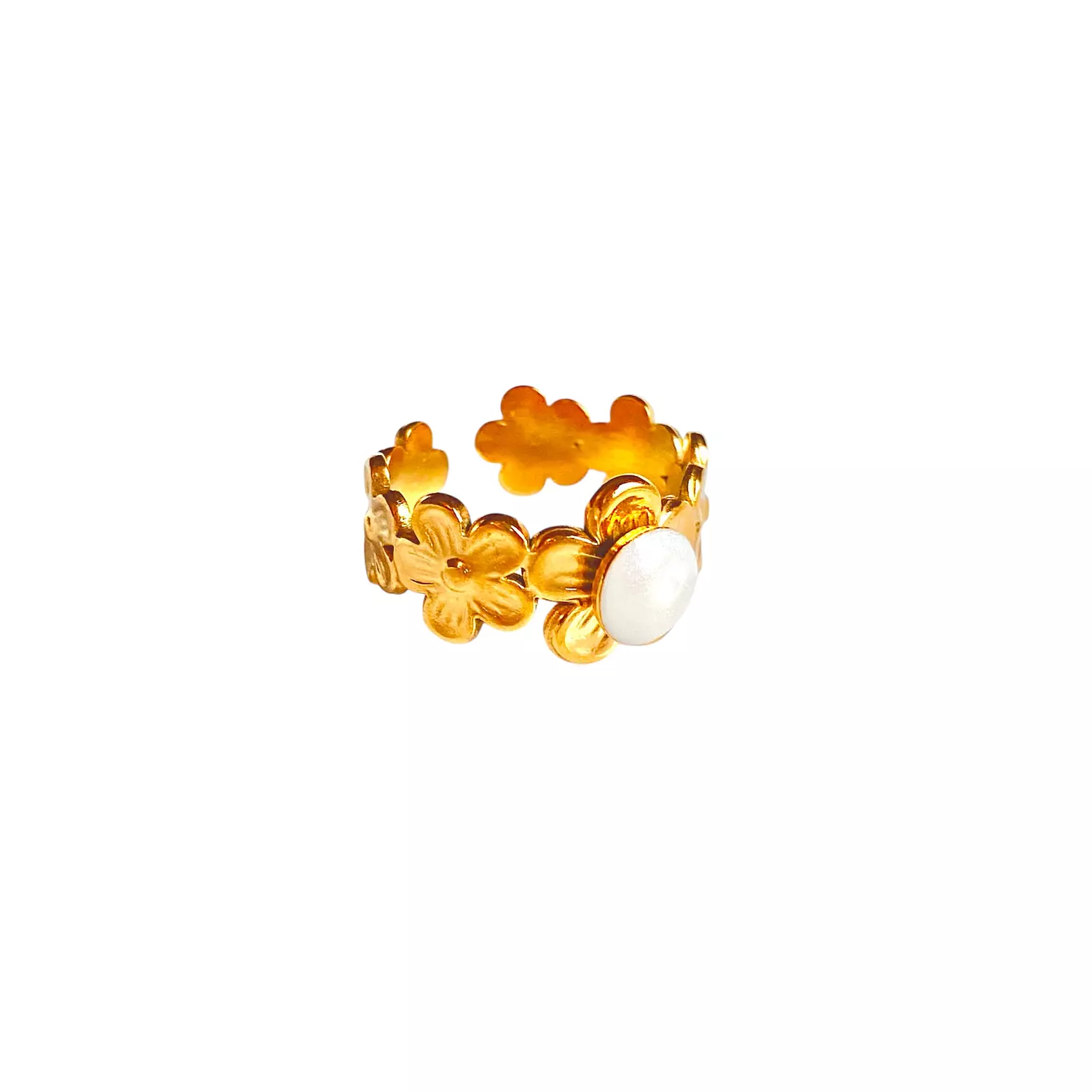 Flowers with white pearl stainless steel ring✨ image