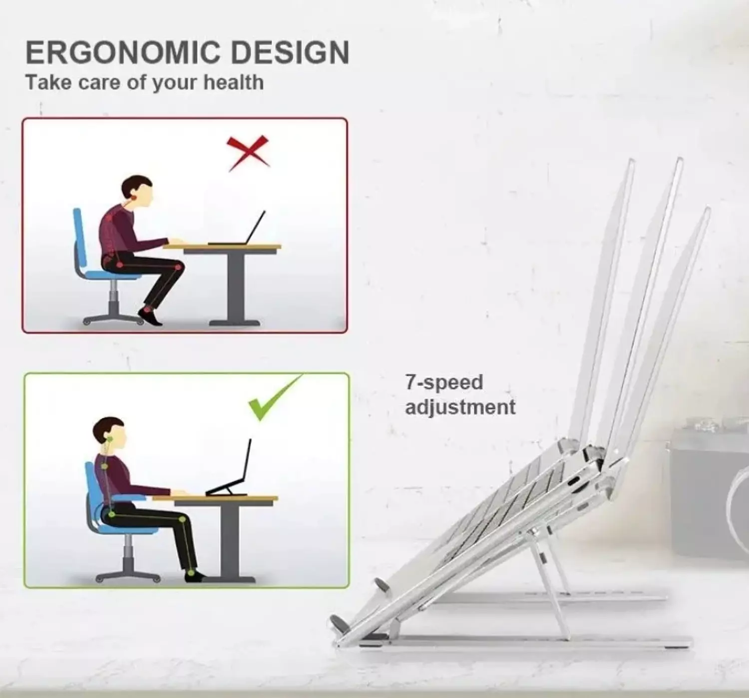 Creative Foldable Laptop Stand with 6-Level Lift Gray 3