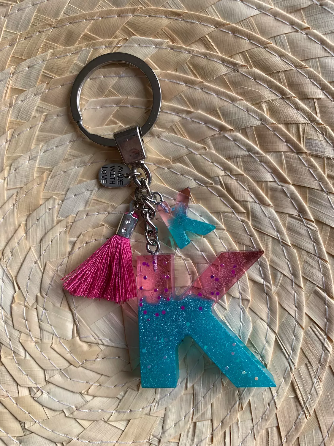 Resin Letters Keychain ( Fuschya & Teal ) "By Order"  9