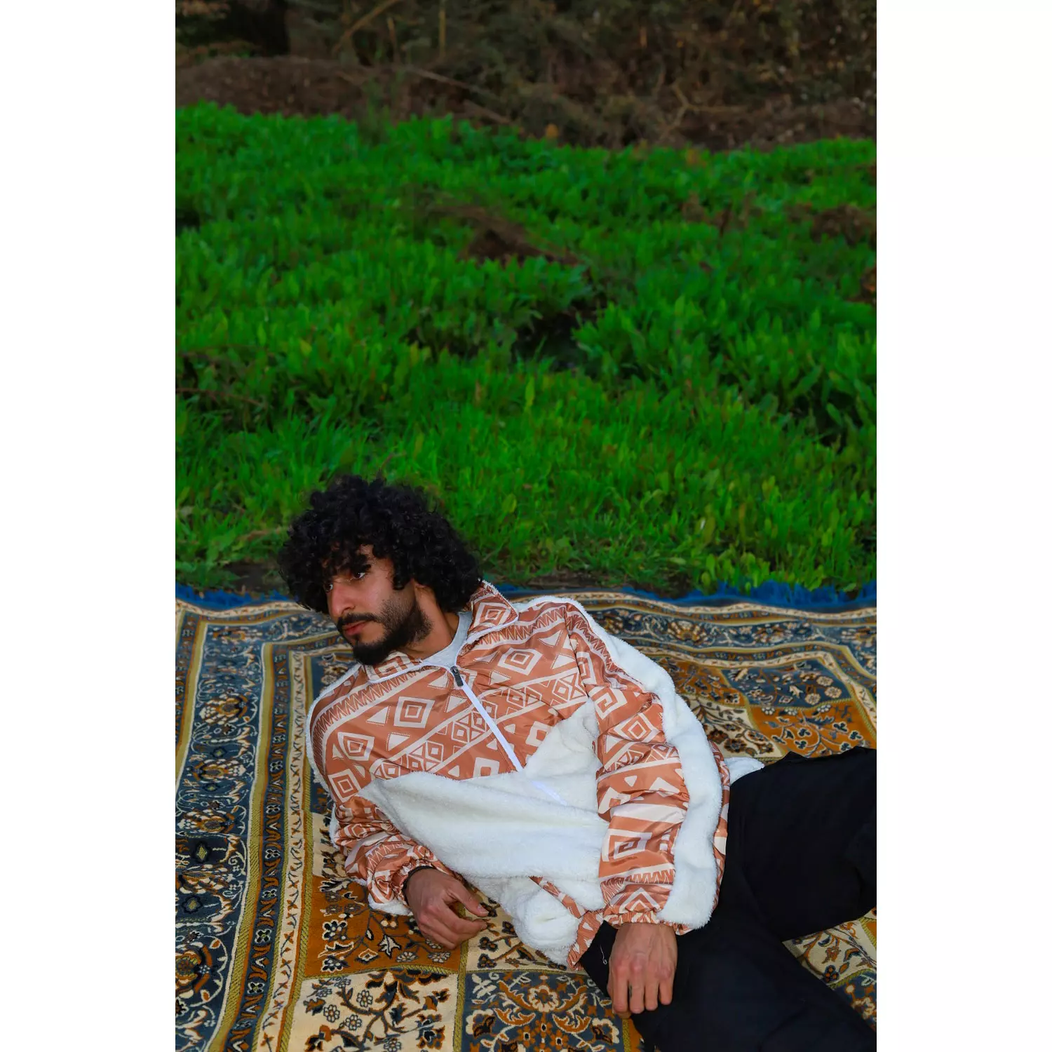 Beige & White Bomber Jacket image