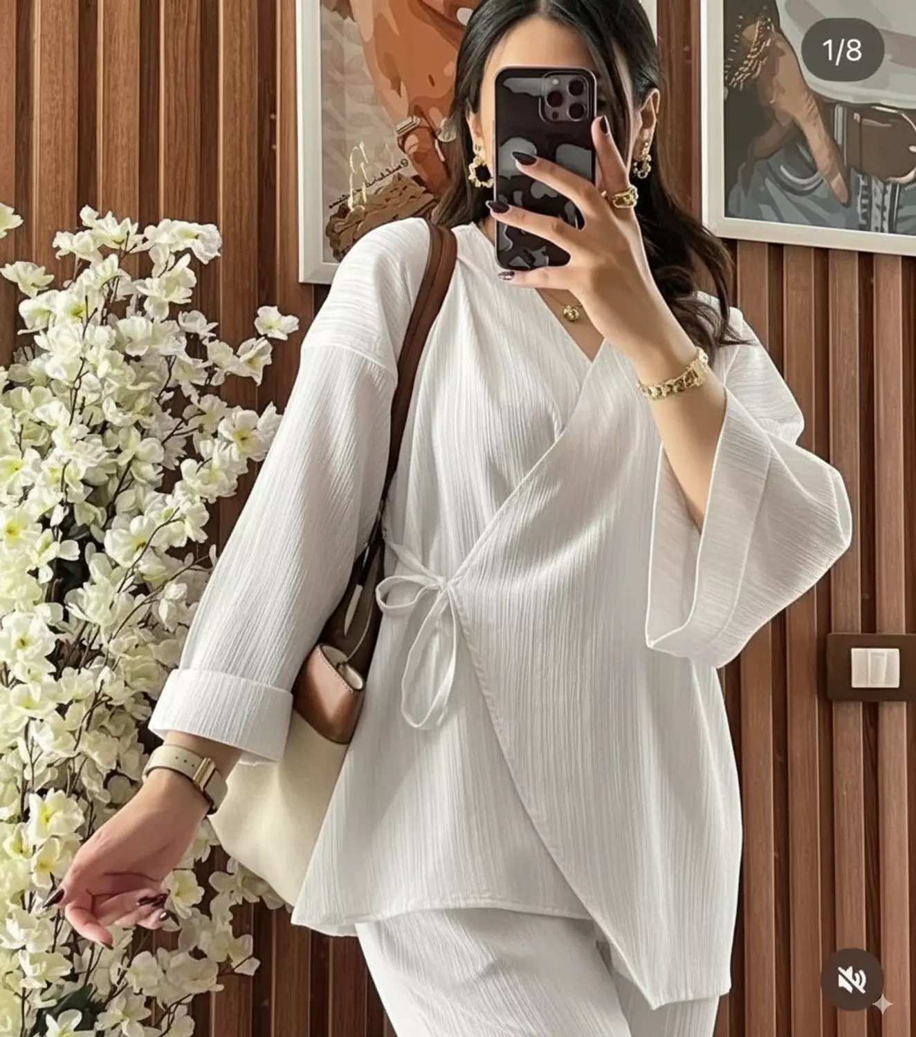 Crinkled Crepe Wrap Top and Pant Set 1