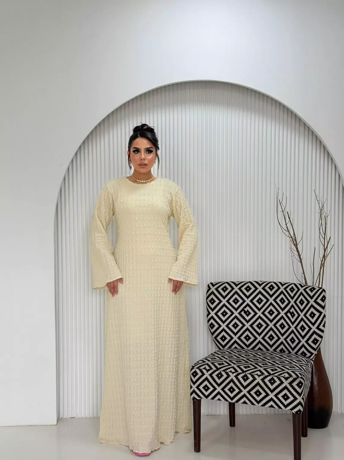 Allure Textured Dress In Butter Cream  4