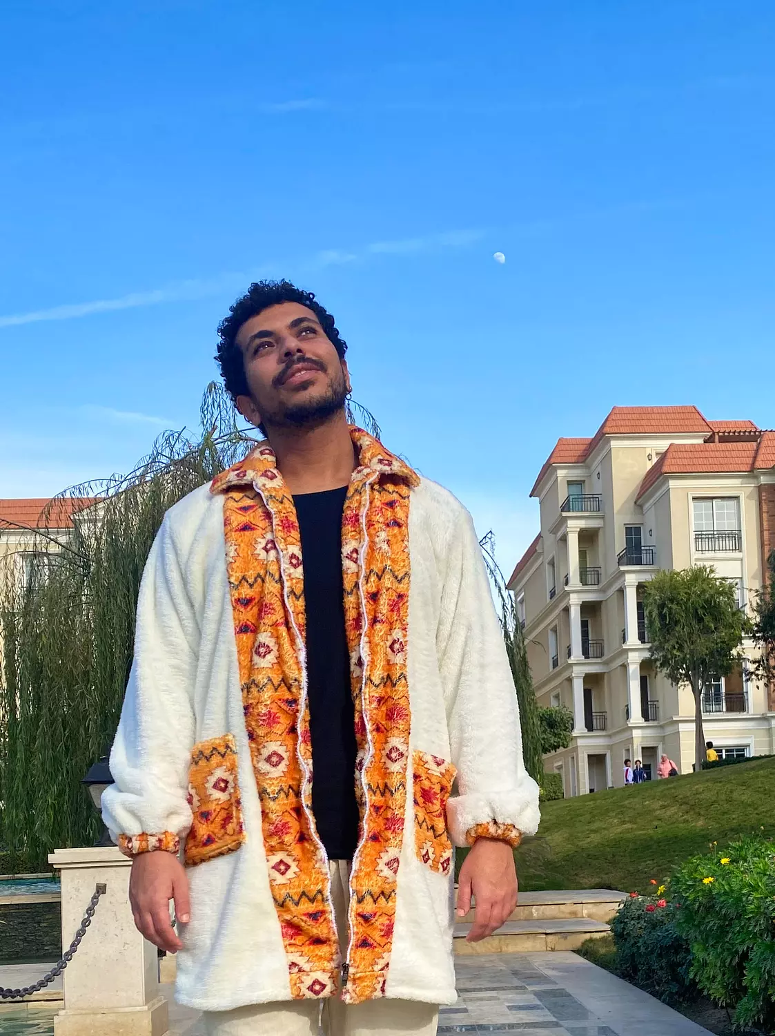 Ethnic White & Orange Unisex Fur Jacket 3