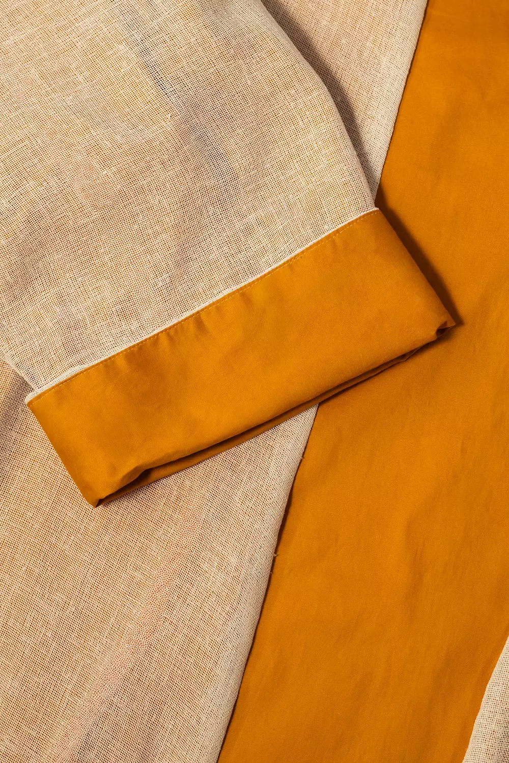 هي She – Ramadan Double-Faced Kaftan (Beige Jute & Mustard) hover image