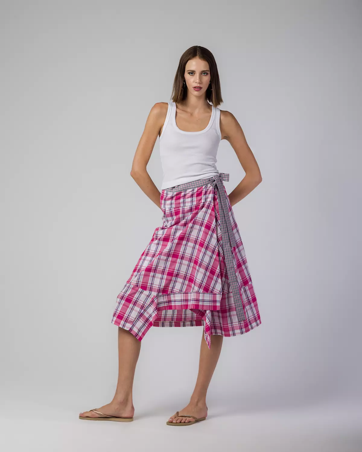 CHECKS ASYMMETRIC WRAP SKIRT image