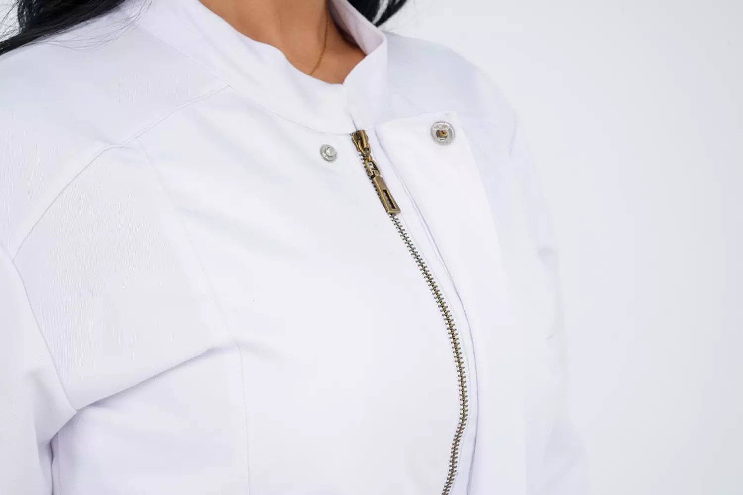 White Half Collar Lab Coat with Zipper 11