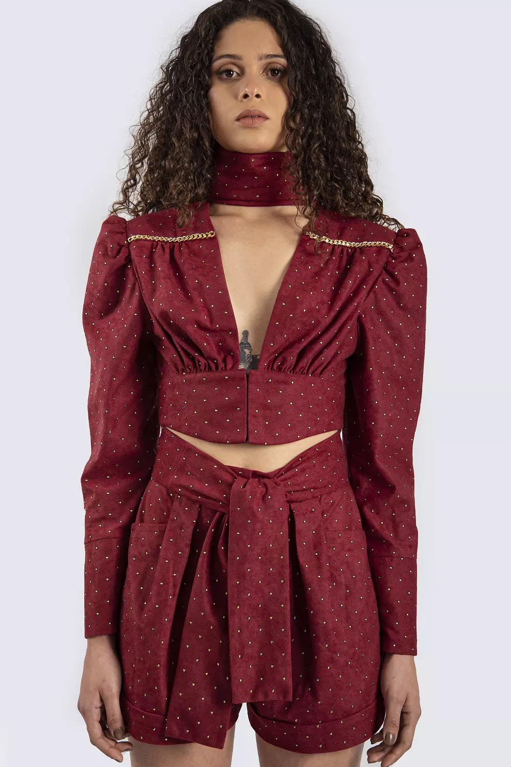 Suede Burgundy Top with Gold Studs  image