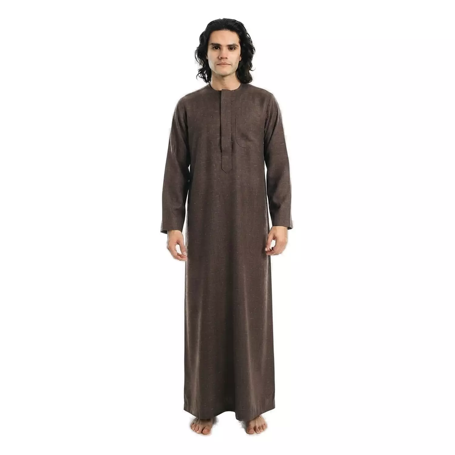 Men Galabeya Long Sleeves - Linen - 2326 - Dark Brown image