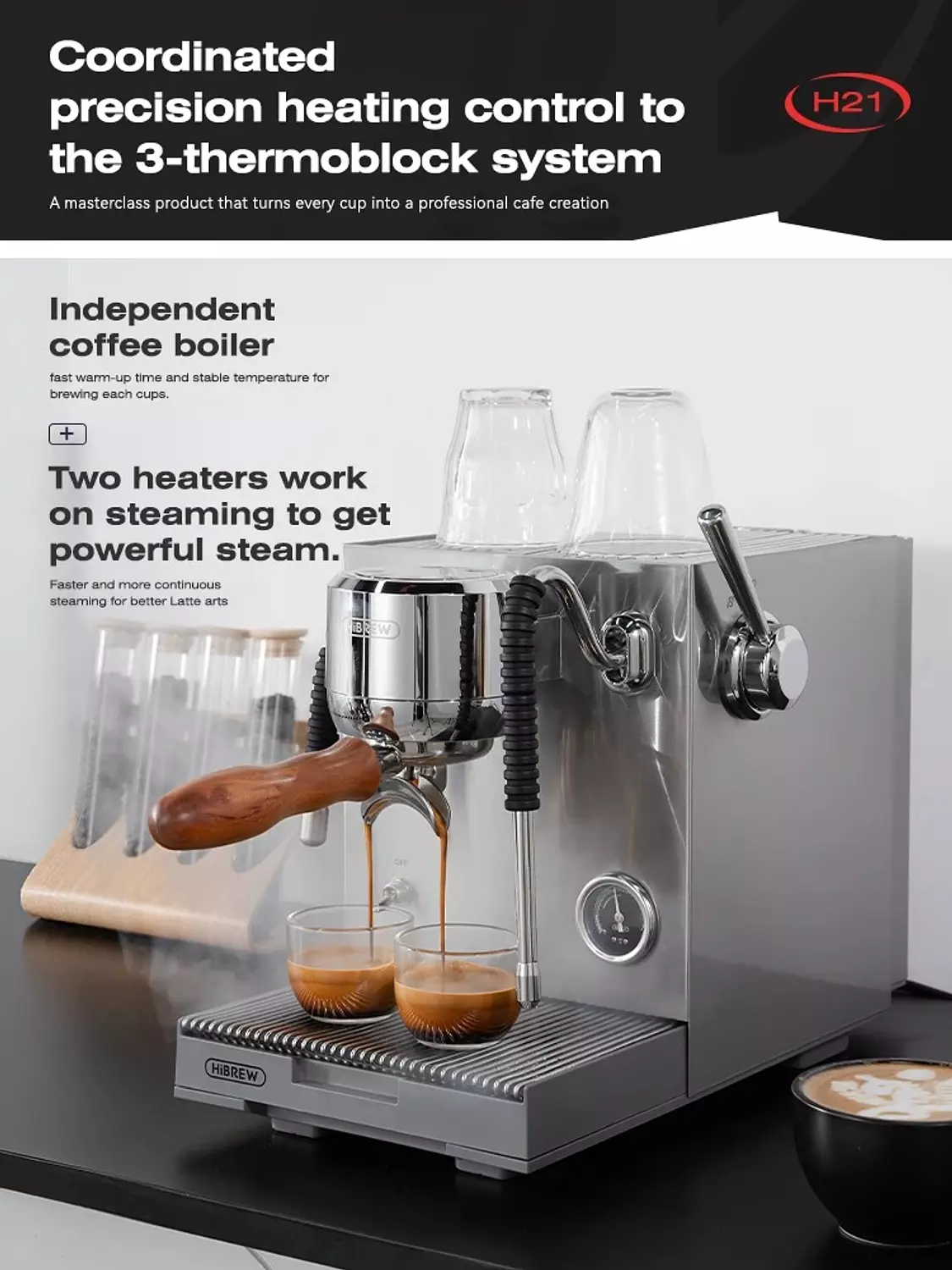 HiBREW H21 Dual Boiler Espresso Machine — Extraction Commander 5