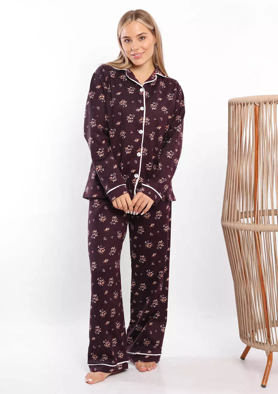 C325 Midnight Blossom BUTTONED Pajama Set  2