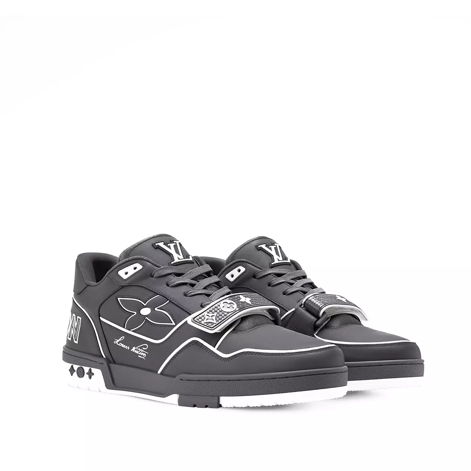 Louis Vuitton LV Trainer is a luxurious sneaker designed in calfskin with a monogram denim finish hover image