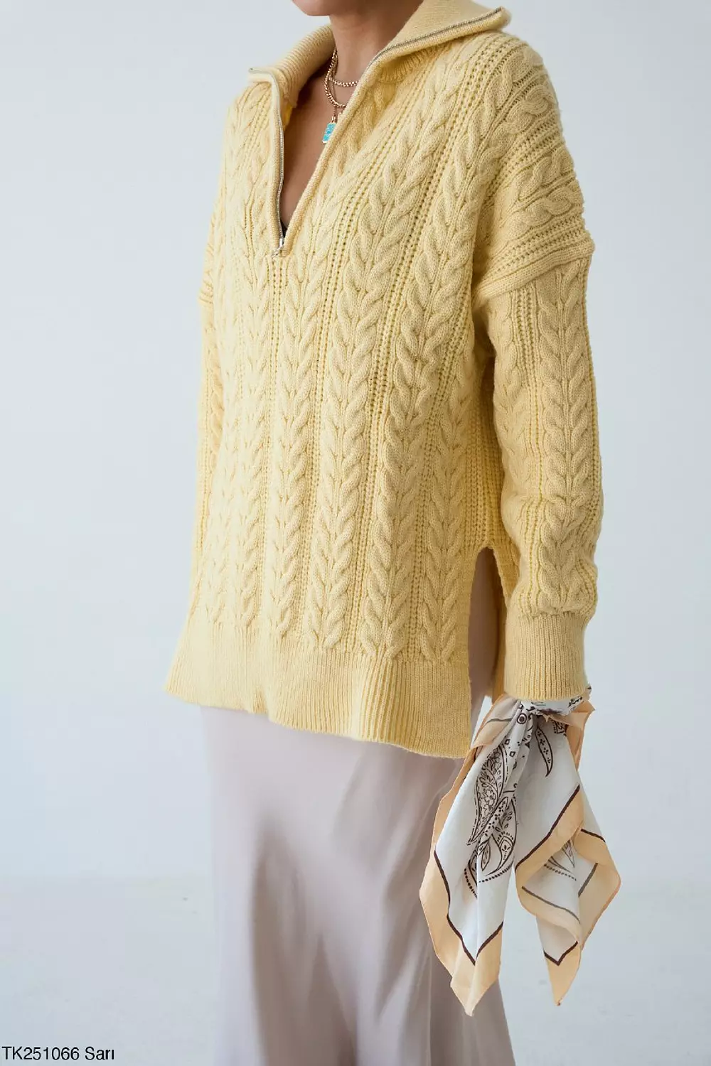 Yellow Braided Pullover With Side Slits  image