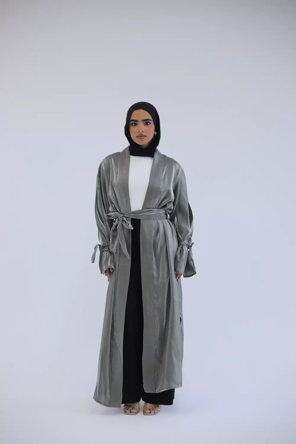 Mint green cardigan stan with a waistband hover image