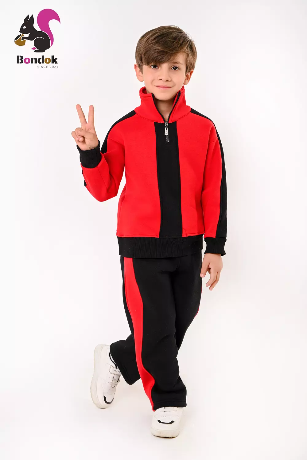 BONDOK Boys’ Winter Black-Strip Tracksuit – High-Neck Half-Zip Sweatshirt & Joggers Set – Cozy Melton , Ages 4–14 10