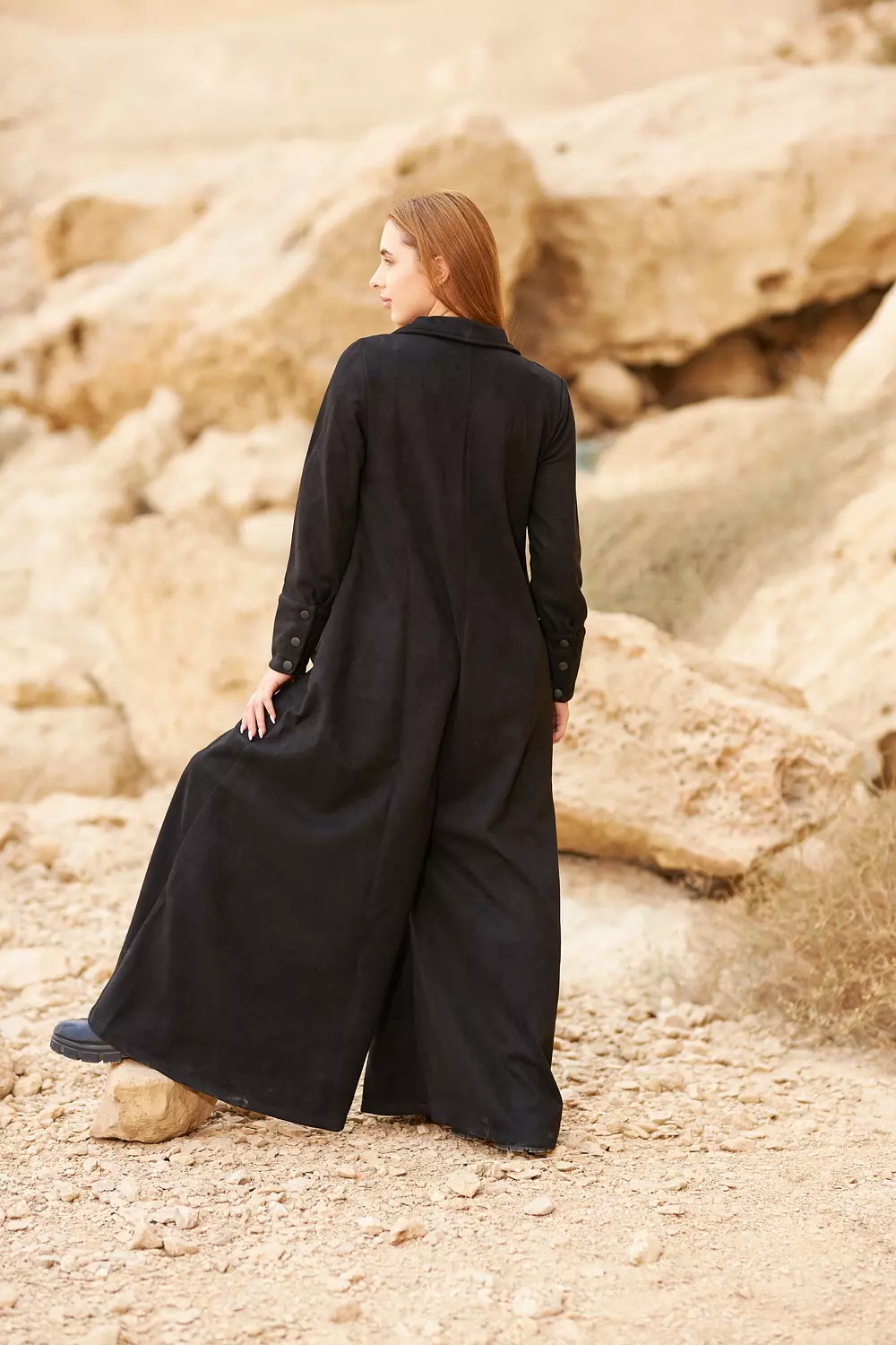 Black winter jumpsuit made of suede 3