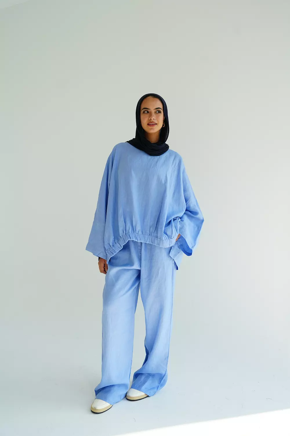 Baby-blue Minimalist linen set  2