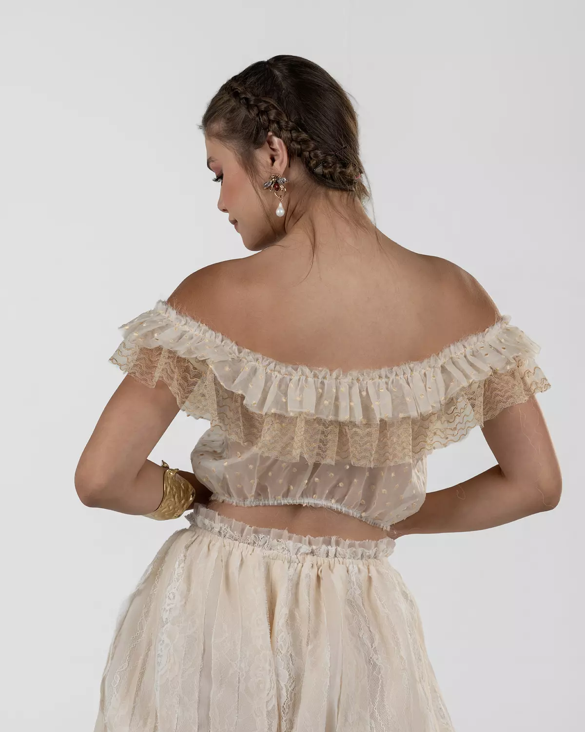 Vibrant Off-White Ruffled Crop Top 7