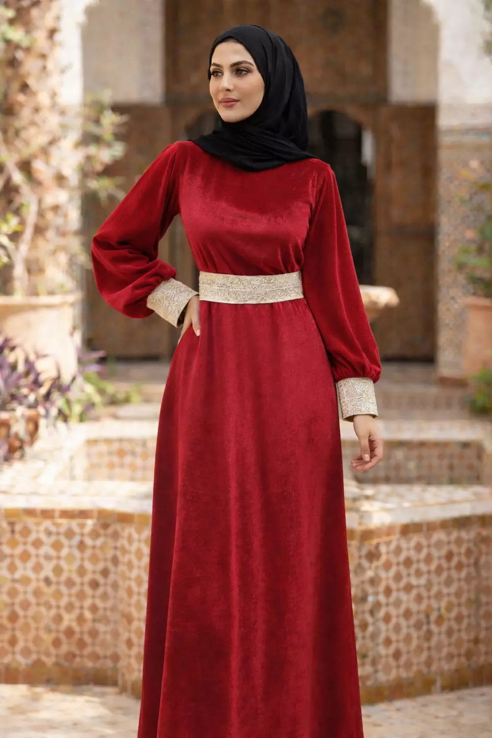 Velvet Women Islamic Dress, Long Sleeve Maxi Dress with SEPARATE Belt. 7