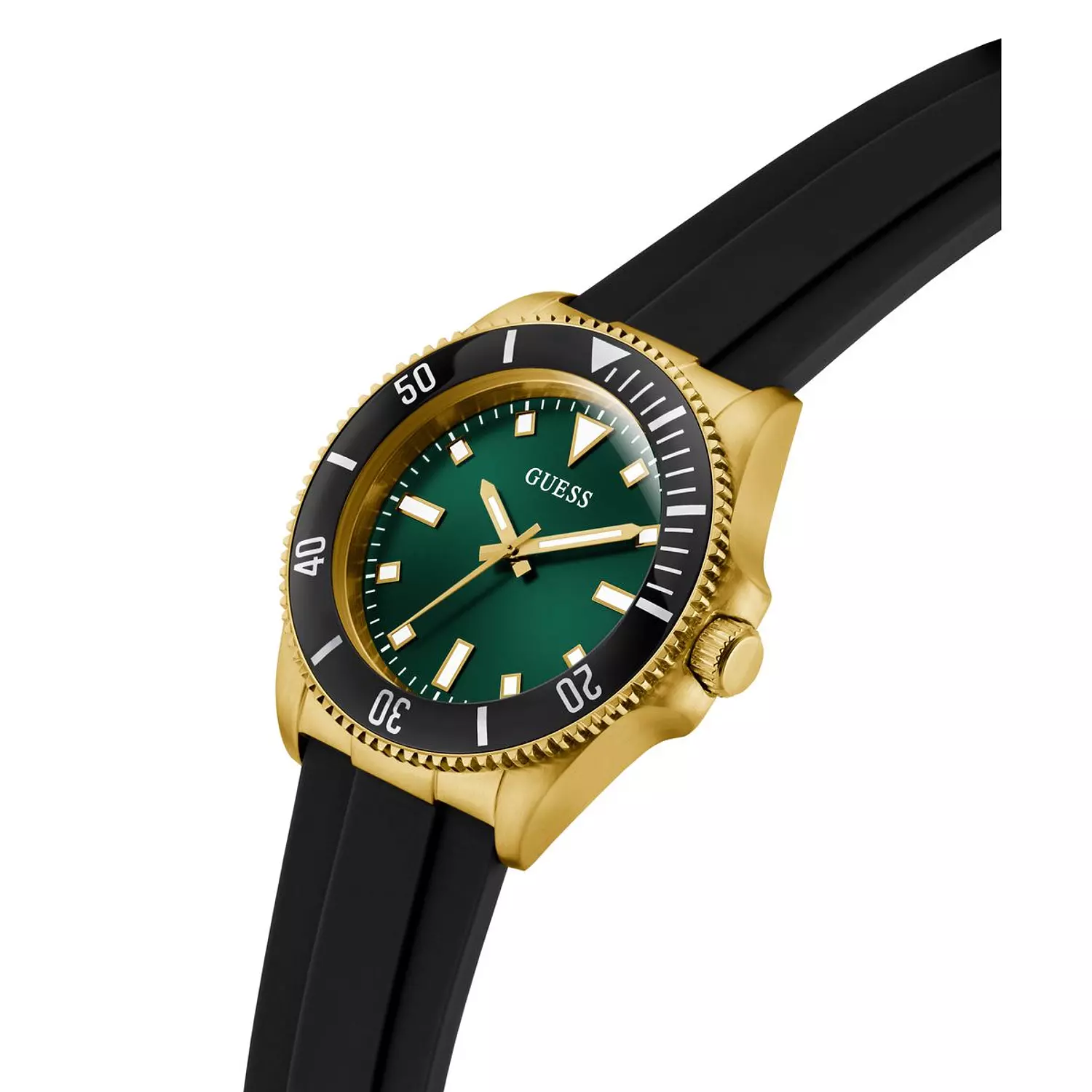 GUESS CLIFF Mens Black Gold Tone Analog Watch Black Silicone Smooth Strap 3