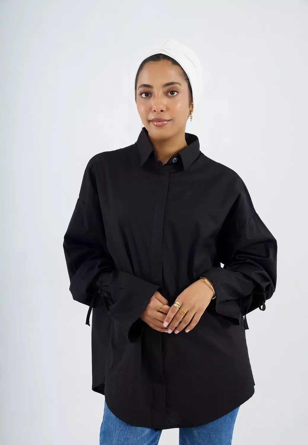 over size shirt in black hover image