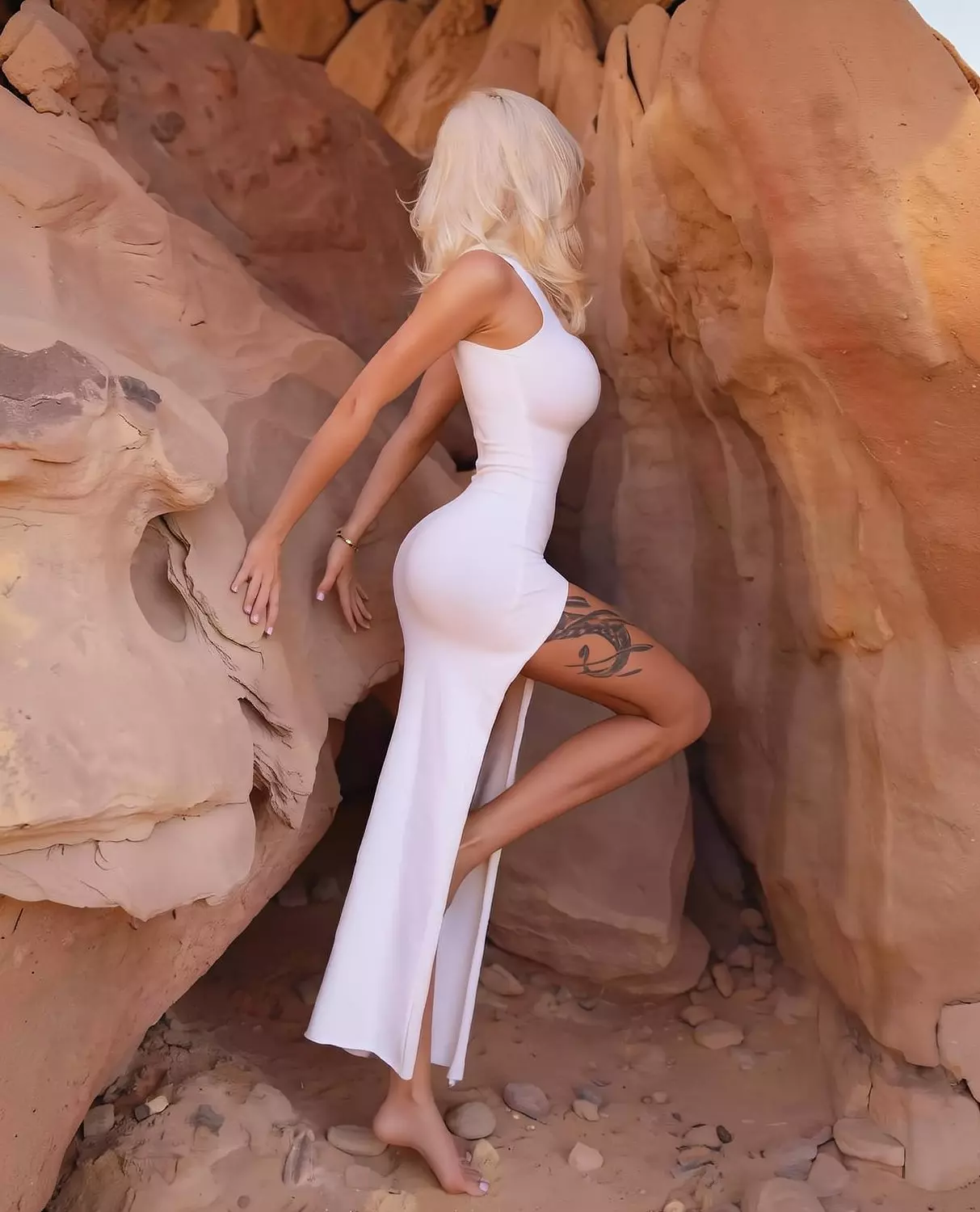 White High-Slit Bodycon Dress hover image
