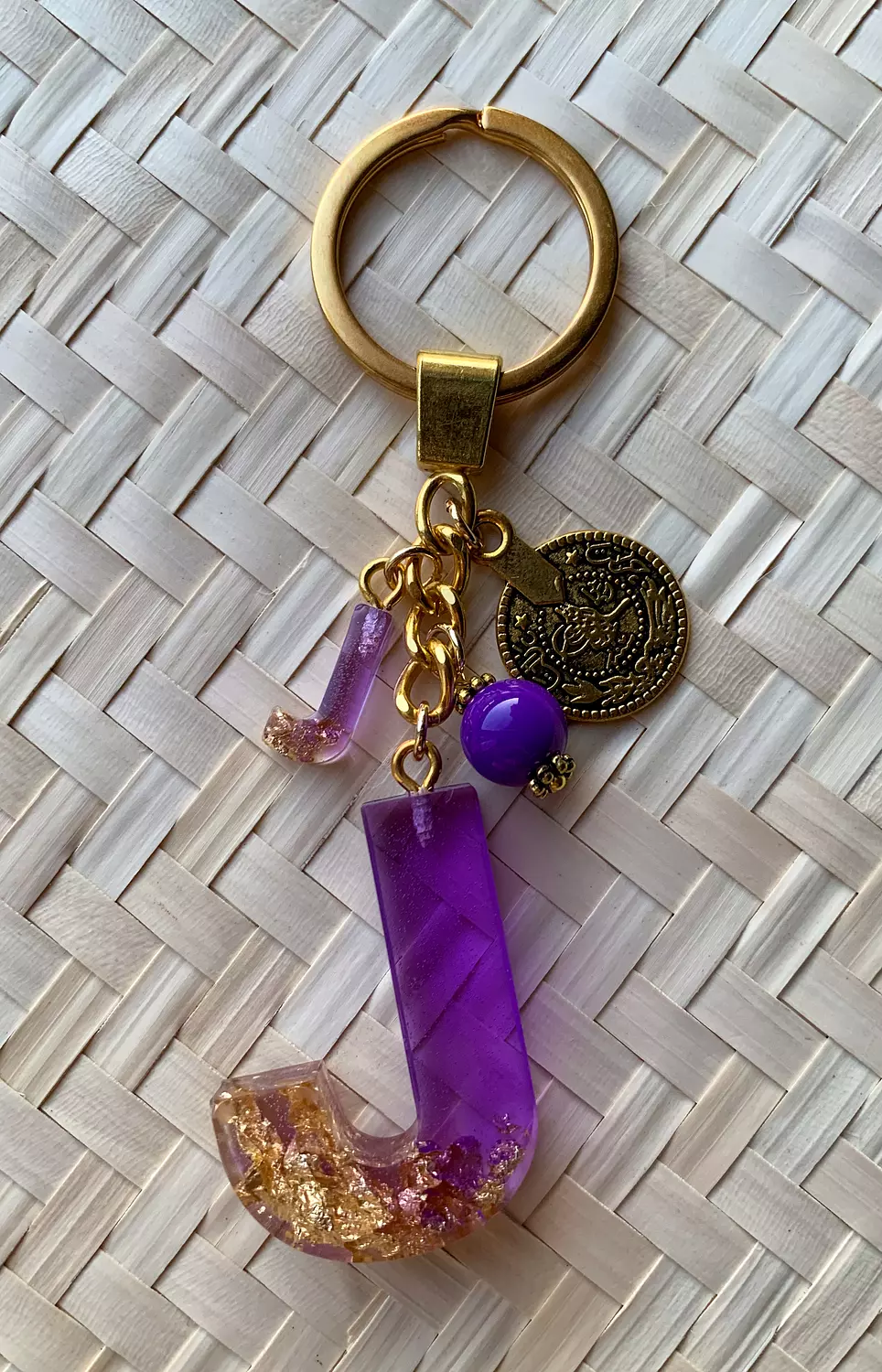 Resin Letters Keychain ( Purple & Gold ) "By Order" 8