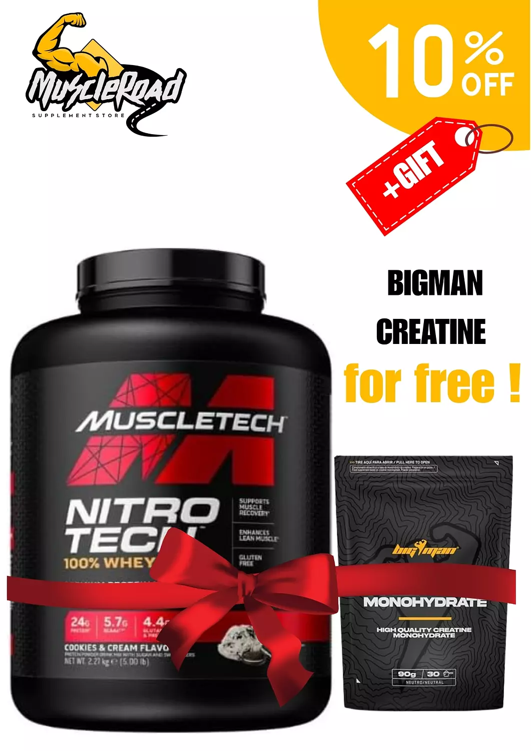 <p style="text-align: center"><strong>MUSCLETECH Nitrotech gold whey 69serv + Free Creatine</strong></p><hr><p style="text-align: center"><strong><s>EGP 5,250</s></strong></p><p style="text-align: center"><span style="color: rgb(255, 187, 0)"><strong>EGP 4,600</strong></span></p>