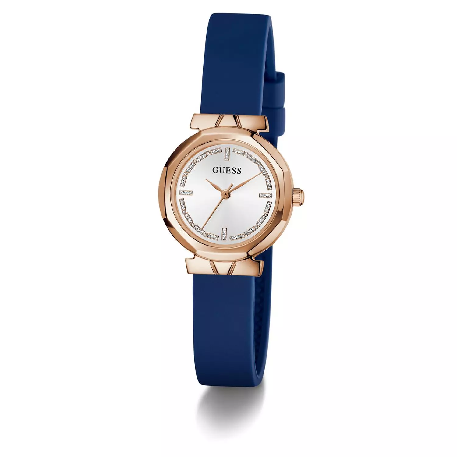 GUESS MINI RUMOUR Ladies Blue Rose Gold Tone Analog Watch Blue Silicone Smooth Strap 4