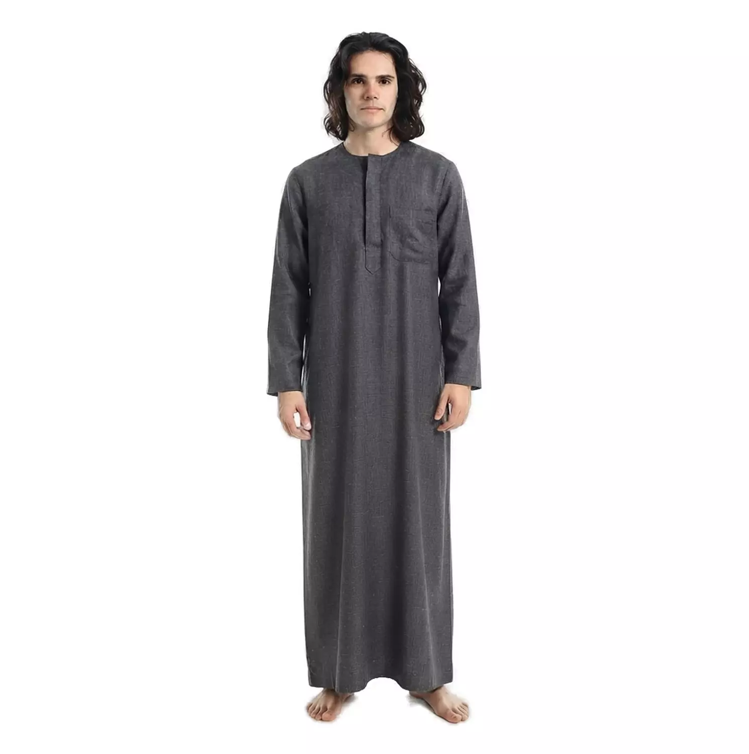 Men Galabeya Long Sleeves - Linen - 2326 - Dark grey image