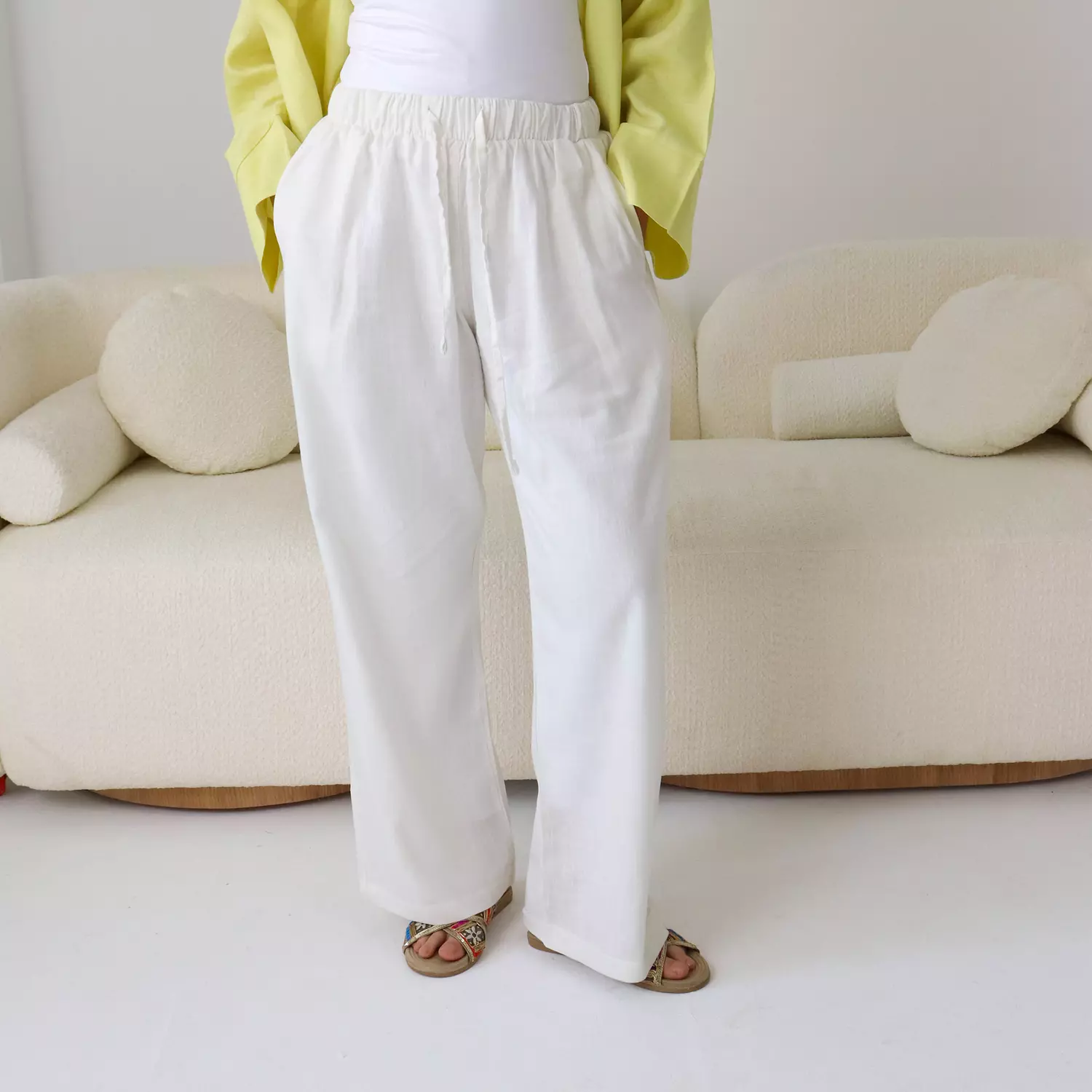 Cotton linen pants in off white  hover image
