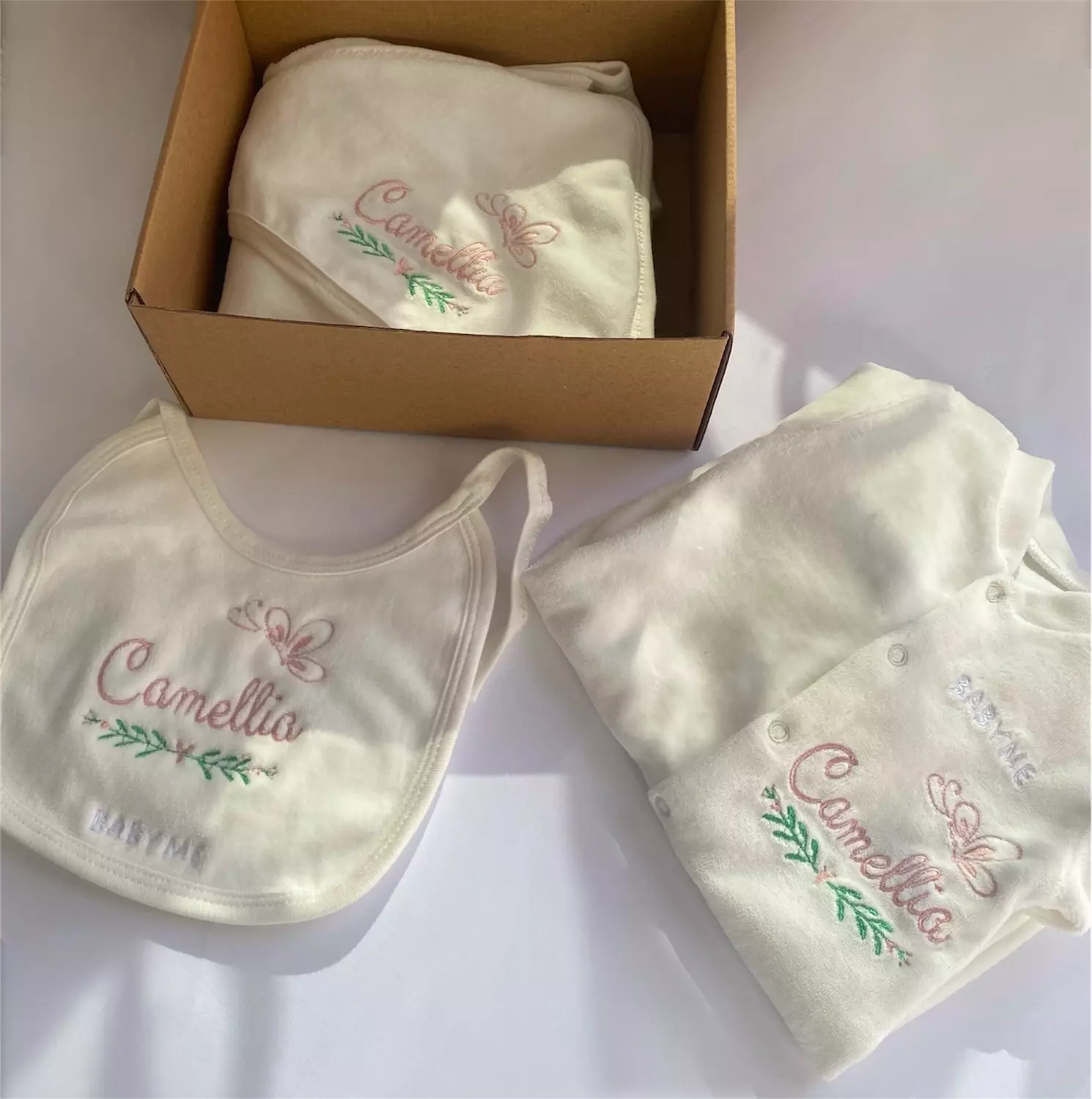 Pink Butterfly x Leaves Embroidery Design image